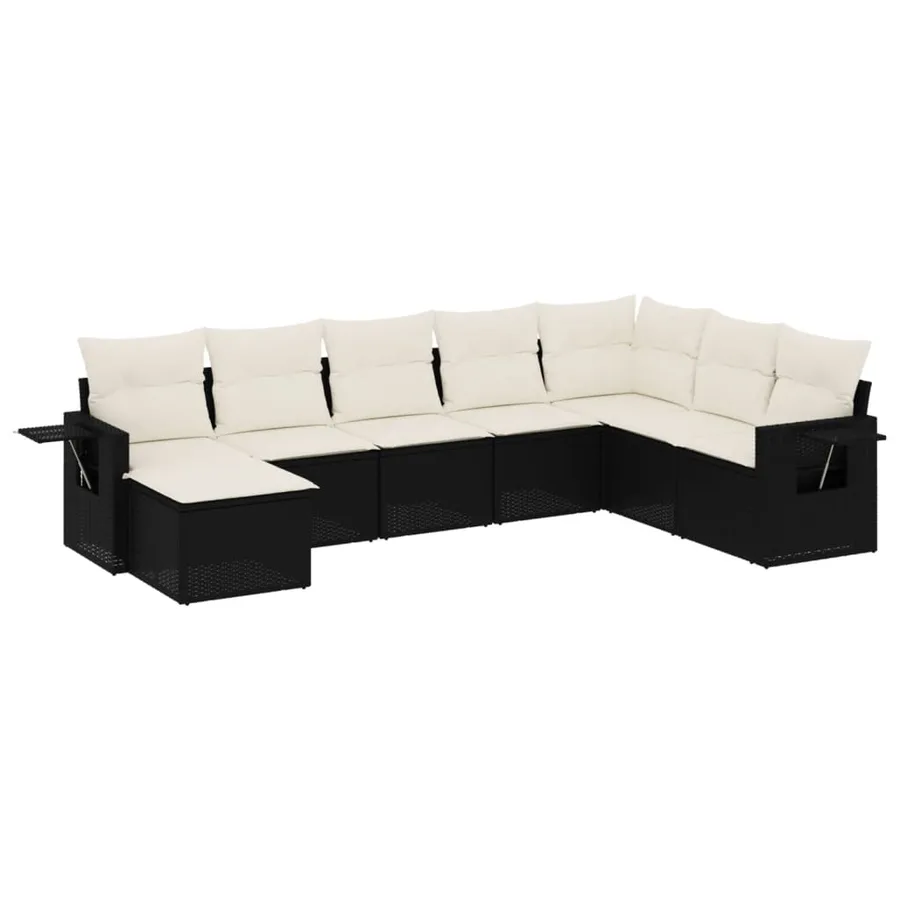 Salon de jardin 8 pcs avec coussins noir résine tressée - 2