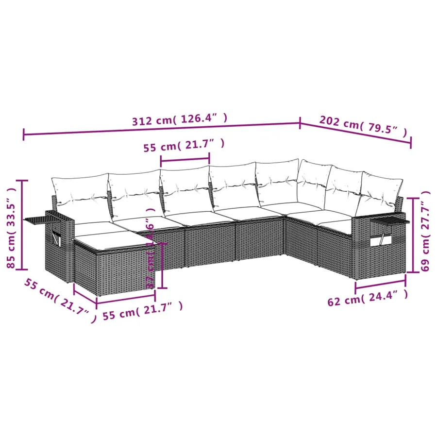Salon de jardin 8 pcs avec coussins noir résine tressée - 9