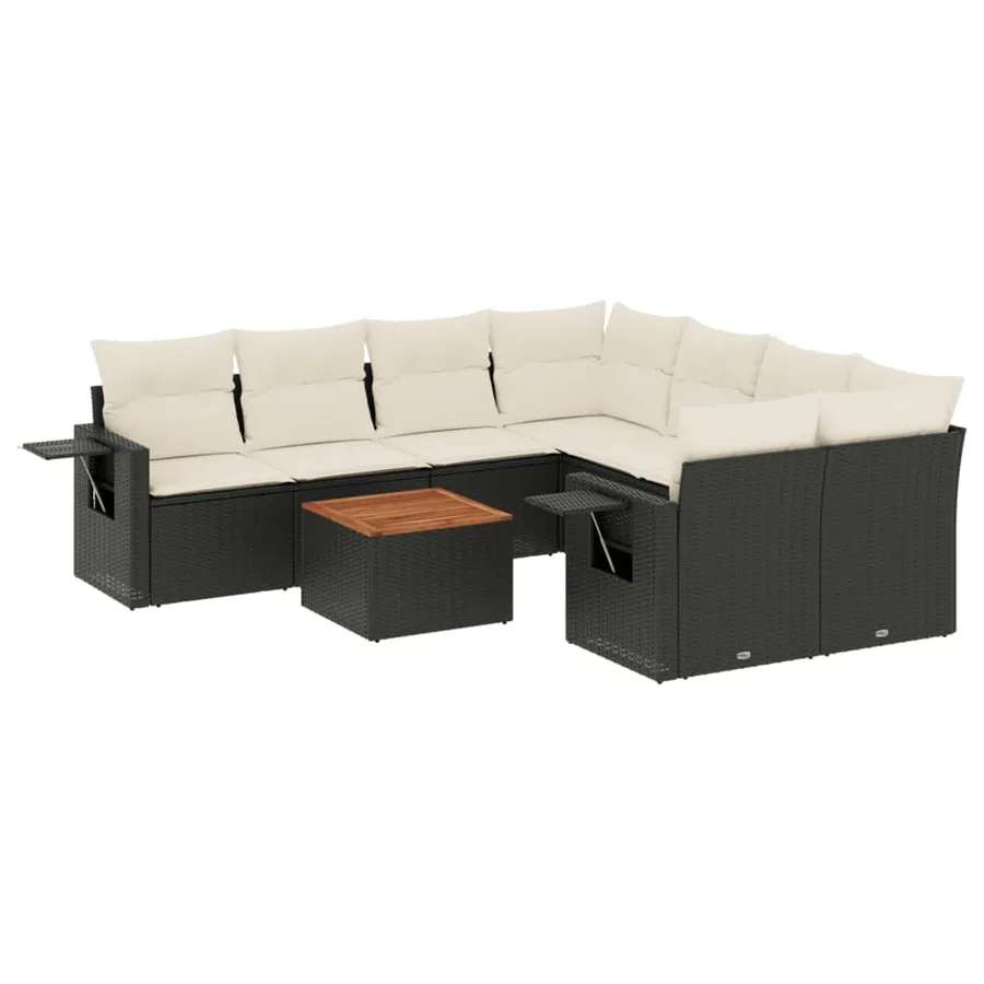 Salon de jardin 9 pcs avec coussins noir résine tressée - 2