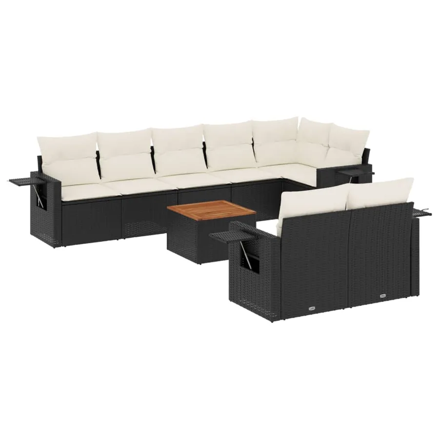 Salon de jardin 9 pcs avec coussins noir résine tressée - 2