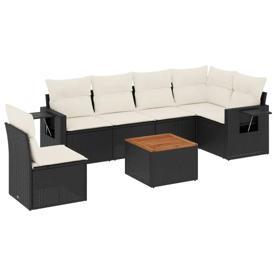 Salon de jardin 7 pcs avec coussins noir résine tressée 62 x 62 x 69 cm - 56,3 kg - 2