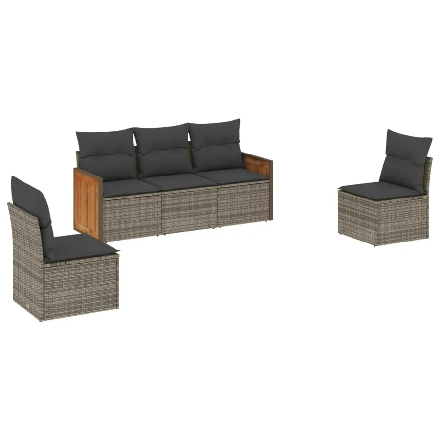 Salon de jardin 5 pcs avec coussins gris résine tressée - 2