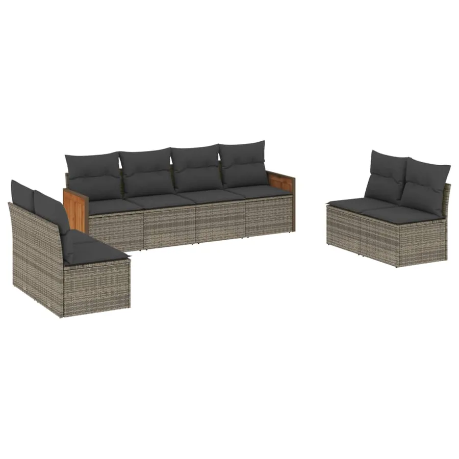 Salon de jardin 8 pcs avec coussins gris résine tressée - 2