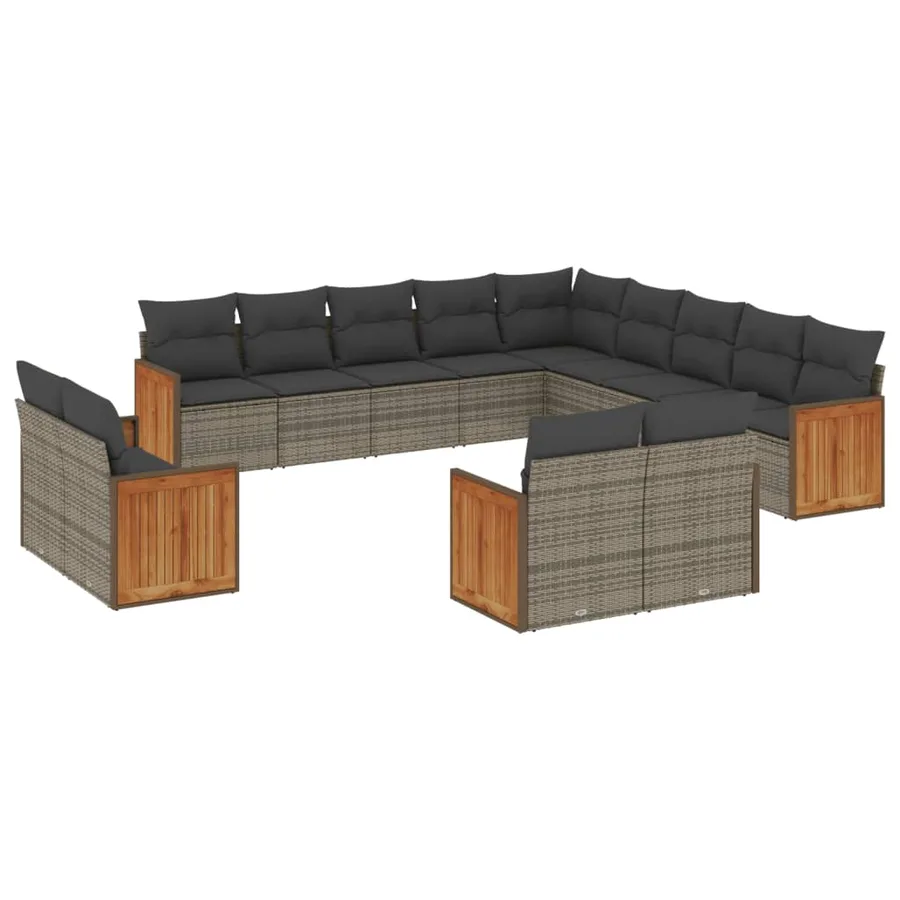 Salon de jardin avec coussins 13 pcs gris résine tressée - 2