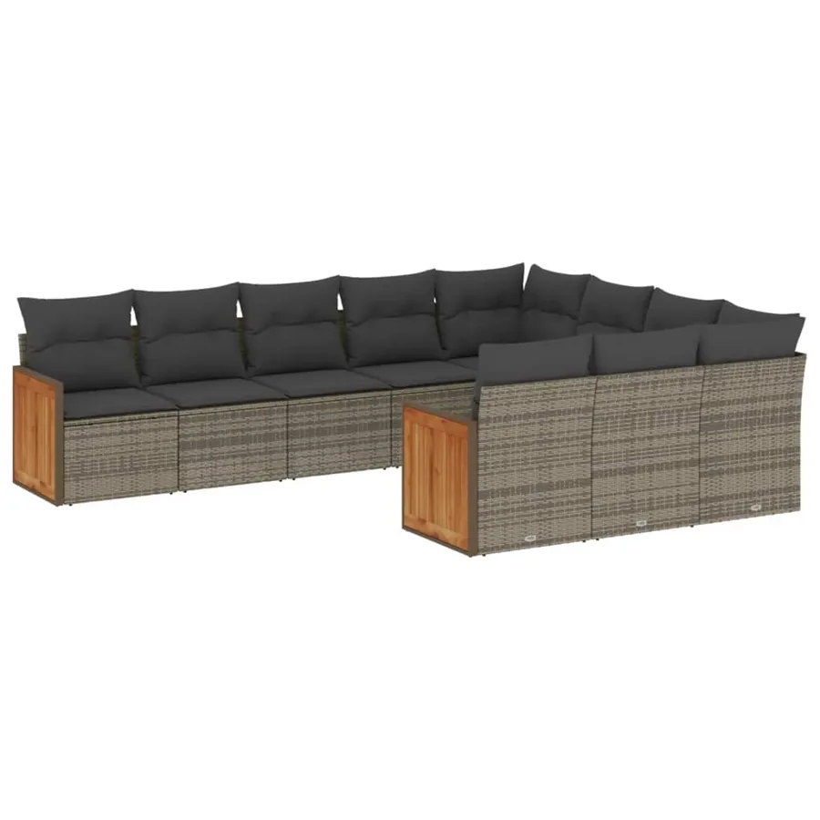 Salon de jardin avec coussins 10 pcs gris résine tressée - 2
