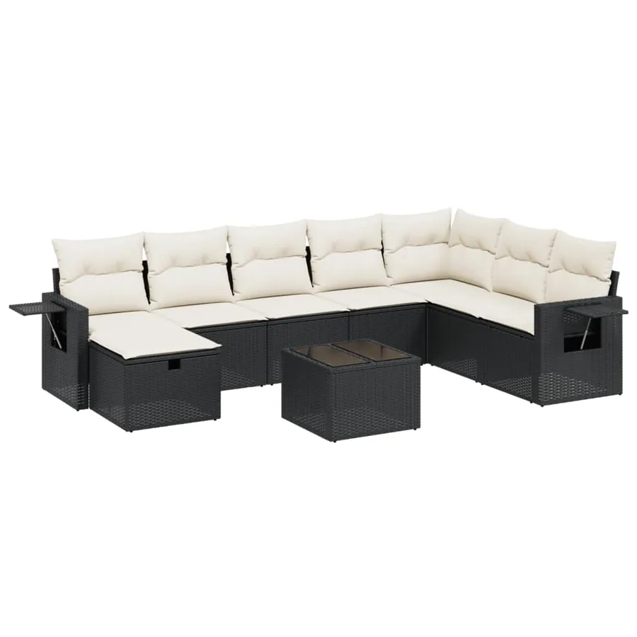 Salon de jardin 9 pcs avec coussins noir résine tressée - 2