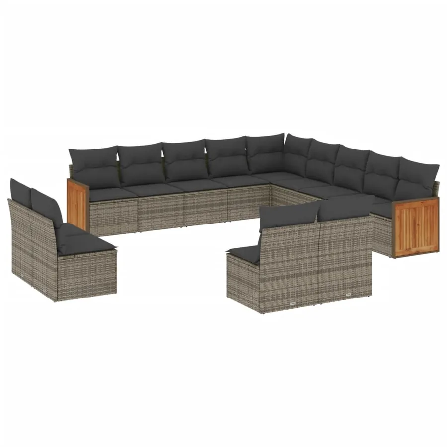 Salon de jardin avec coussins 13 pcs gris résine tressée - 2