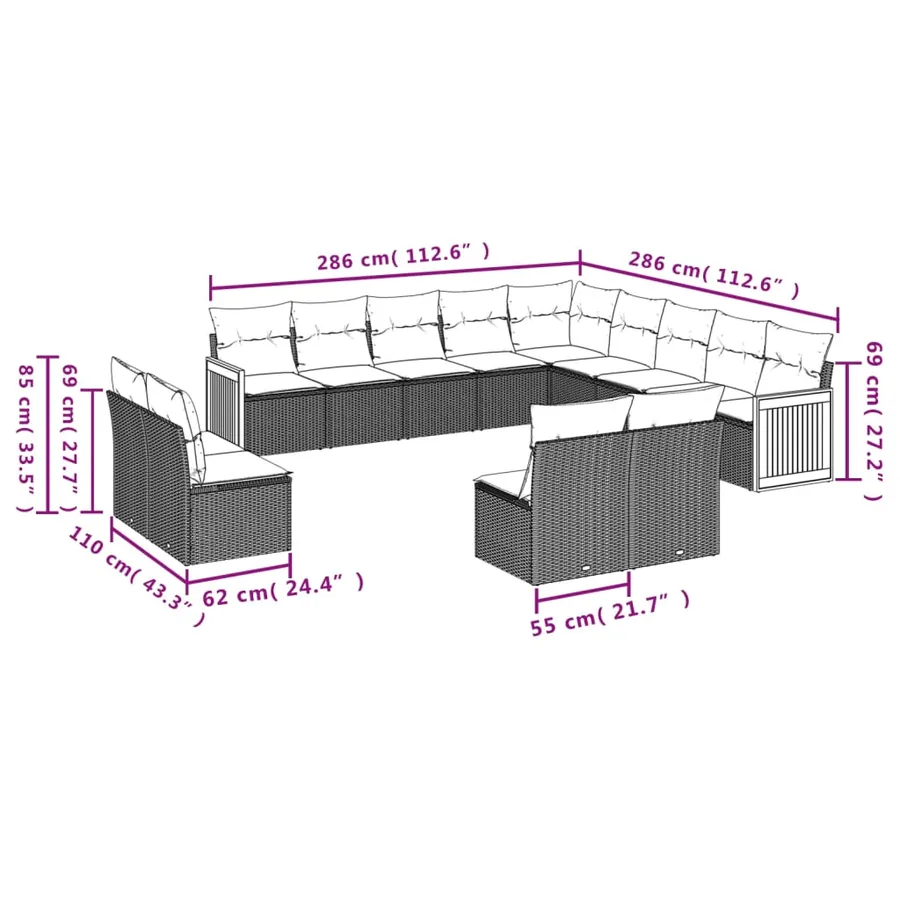 Salon de jardin avec coussins 13 pcs gris résine tressée - 7