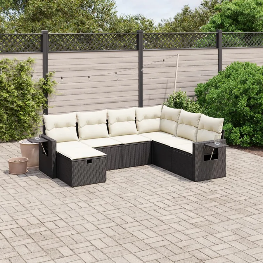 Salon de jardin 7 pcs avec coussins noir résine tressée 62 x 62 x 69 cm - 55,7 kg