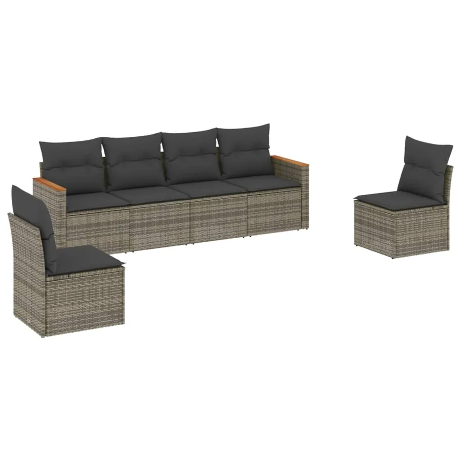 Salon de jardin 6 pcs avec coussins gris résine tressée - 2