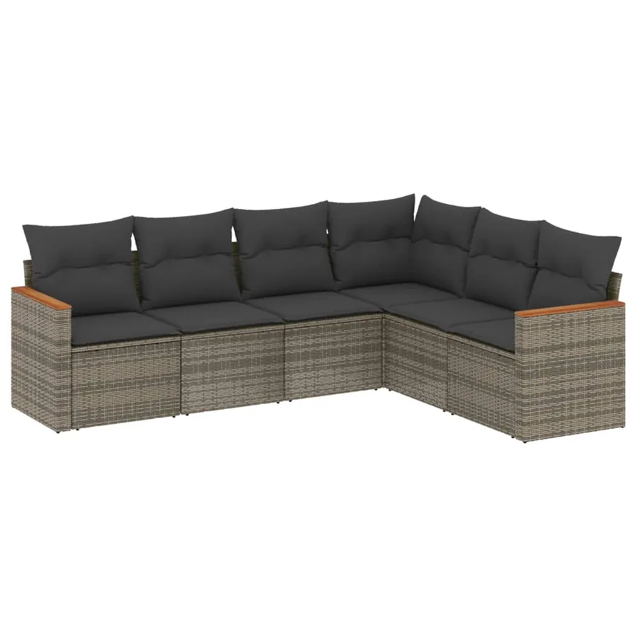 Salon de jardin 6 pcs avec coussins gris résine tressée - 2
