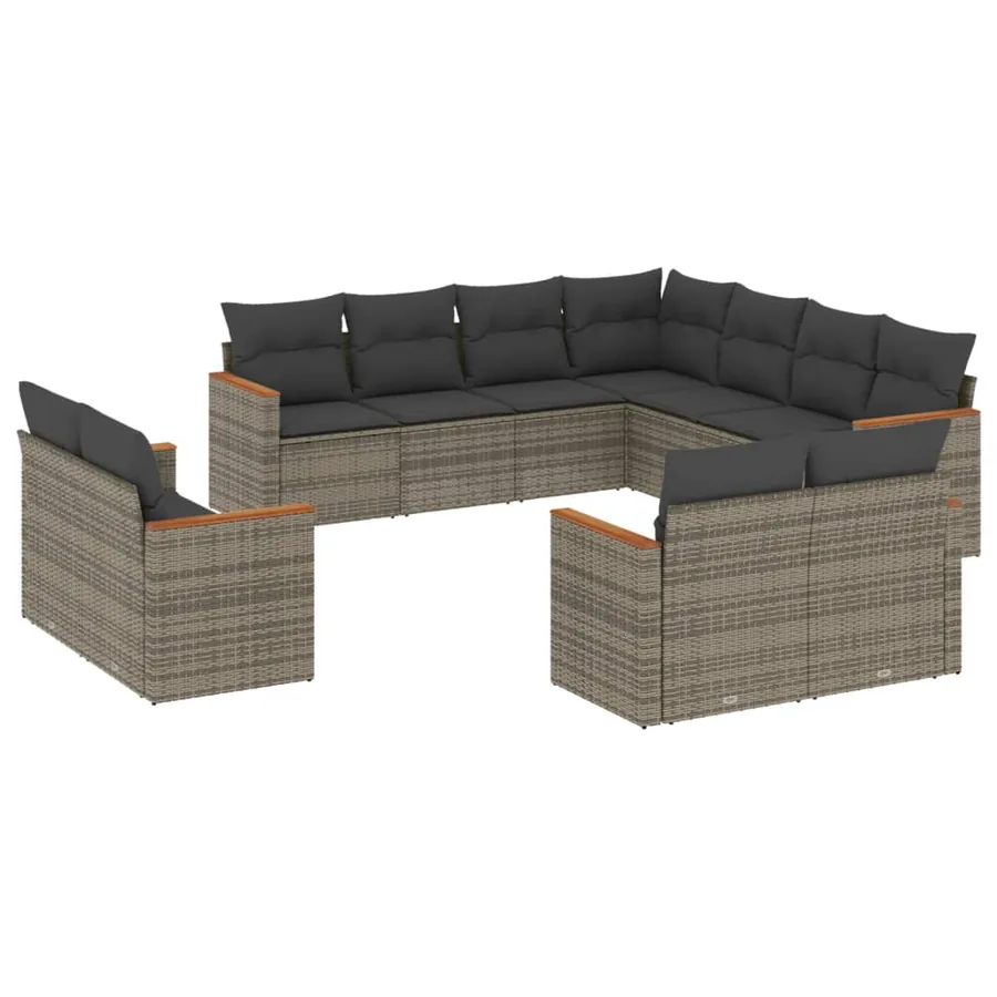 Salon de jardin 11 pcs avec coussins gris résine tressée - 2