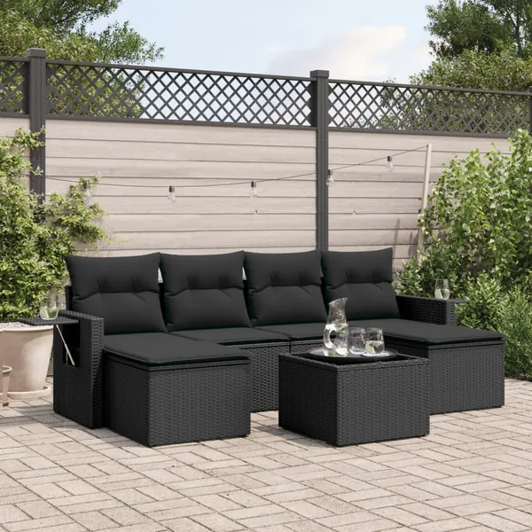 Salon de jardin 7 pcs avec coussins noir résine tressée 55 x 62 x 69 cm - 56,6 kg