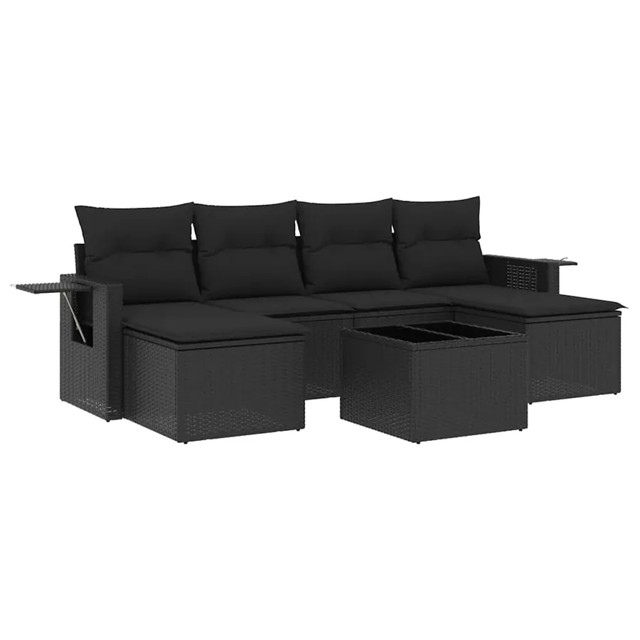 Salon de jardin 7 pcs avec coussins noir résine tressée 55 x 62 x 69 cm - 56,6 kg - 2