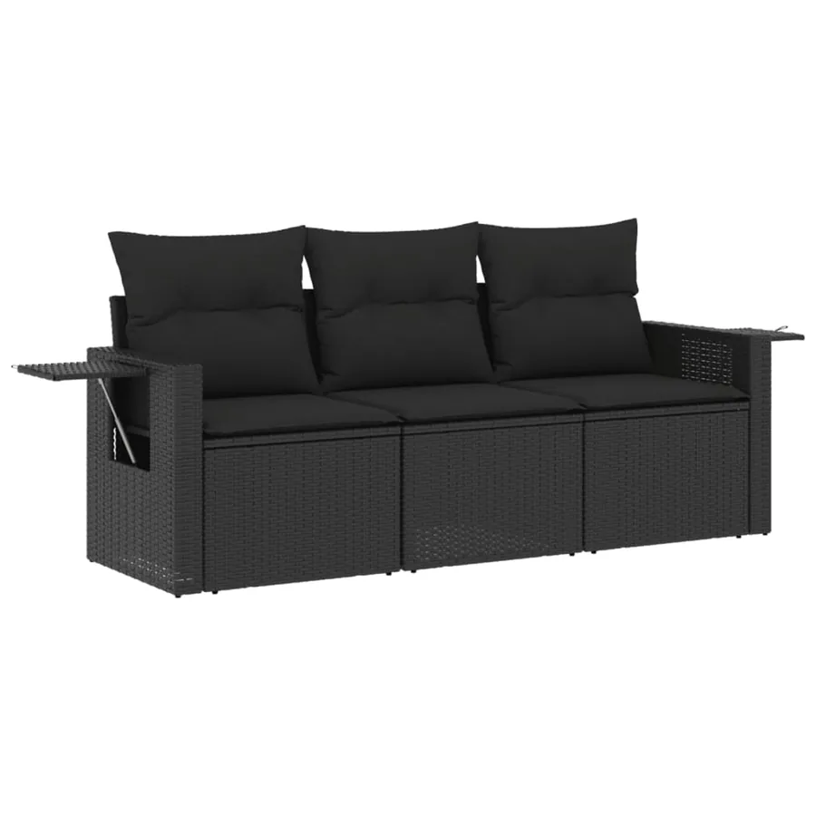Salon de jardin 3 pcs avec coussins noir résine tressée - 2