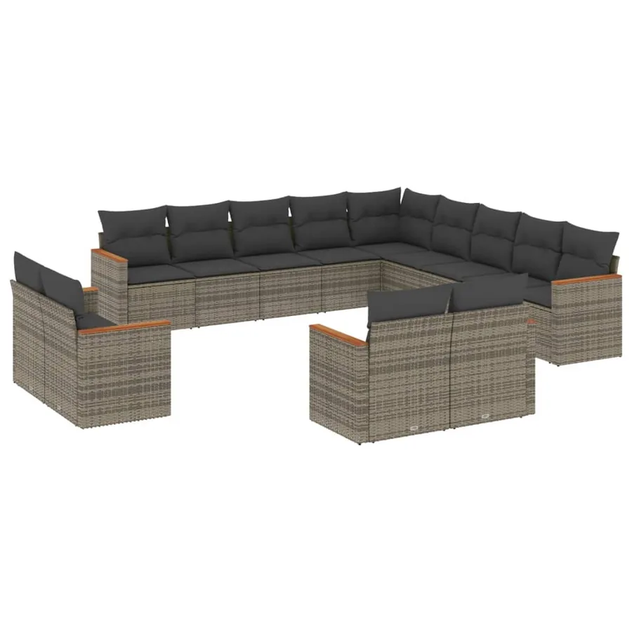 Salon de jardin avec coussins 13 pcs gris résine tressée - 2