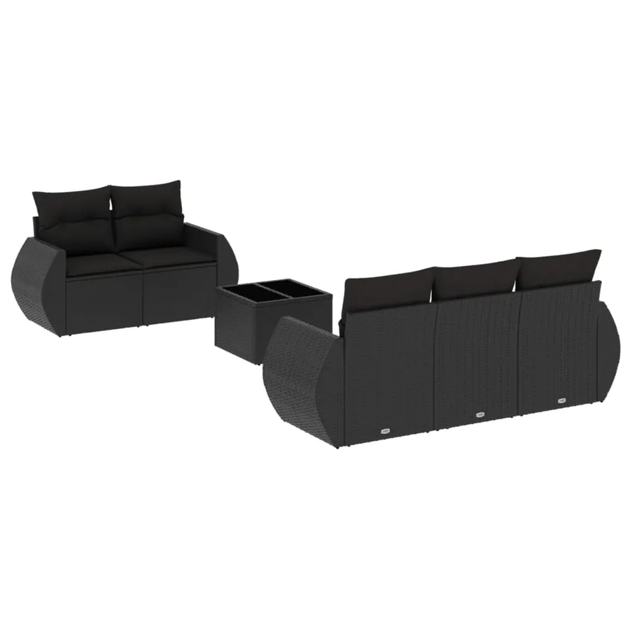 Salon de jardin 6 pcs avec coussins noir résine tressée - 2