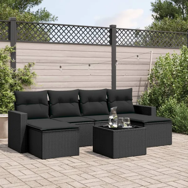 Salon de jardin 7 pcs avec coussins noir résine tressée 55 x 62 x 69 cm - 55,2 kg