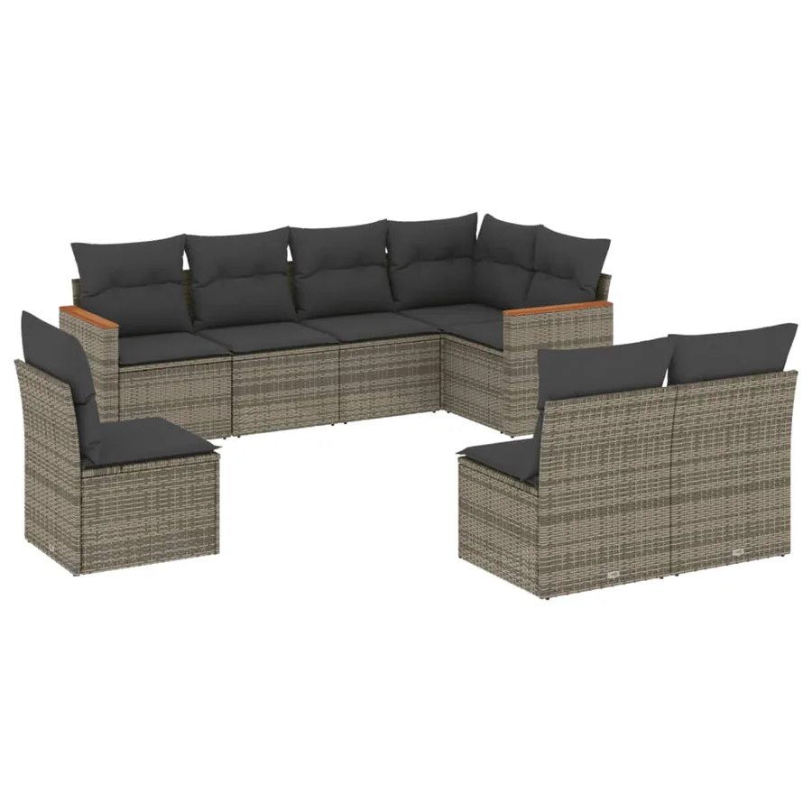 Salon de jardin 8 pcs avec coussins gris résine tressée - 2