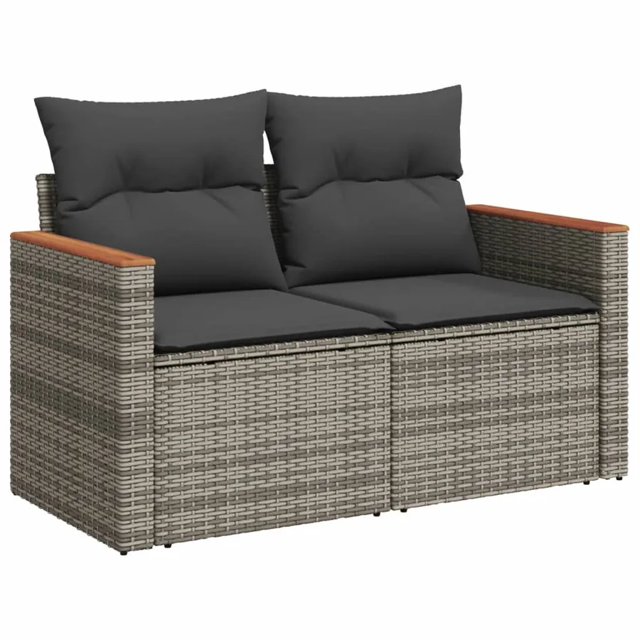 Salon de jardin 8 pcs avec coussins gris résine tressée - 3