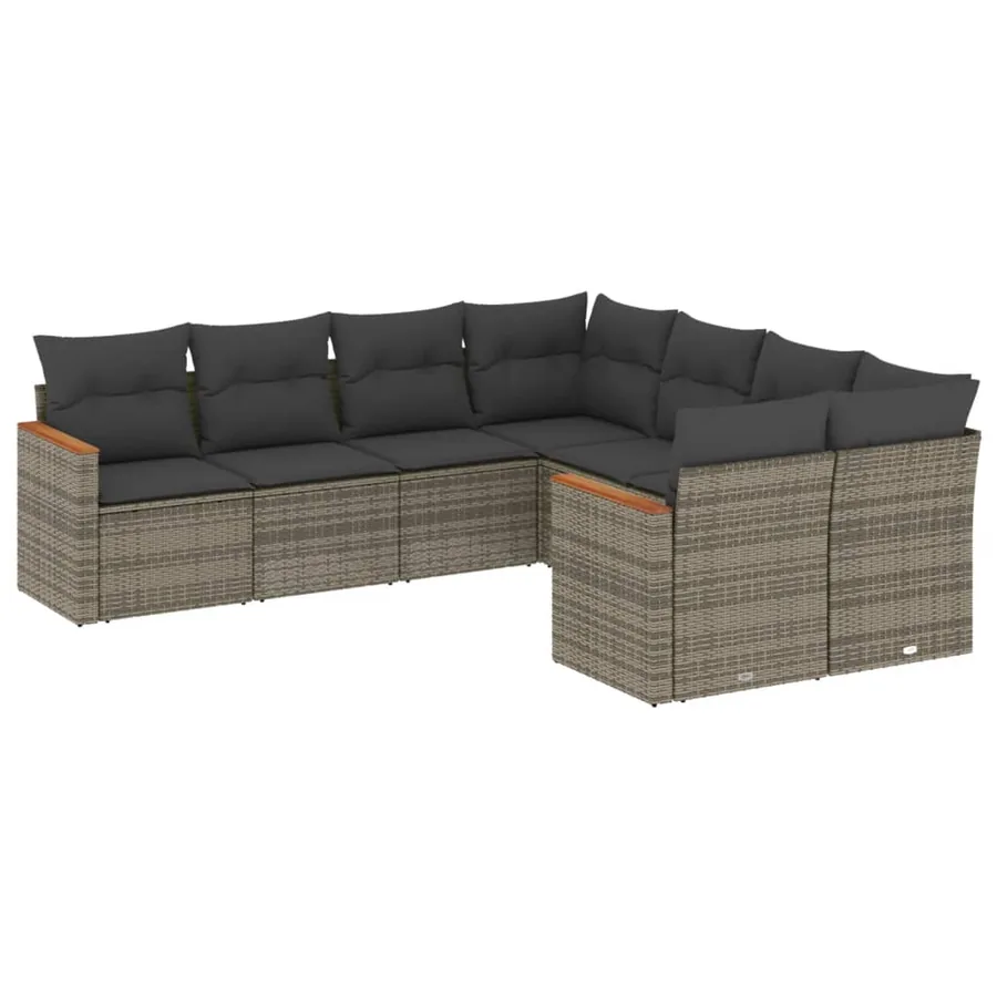 Salon de jardin 8 pcs avec coussins gris résine tressée - 2