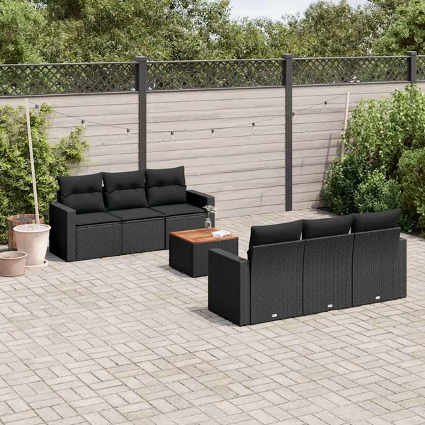Salon de jardin 7 pcs avec coussins noir résine tressée 55 x 62 x 69 cm - 60,2 kg