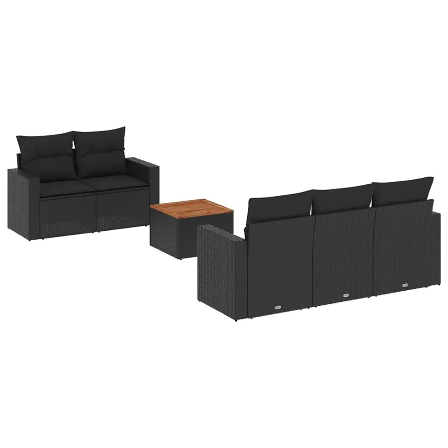 Salon de jardin 6 pcs avec coussins noir résine tressée - 2