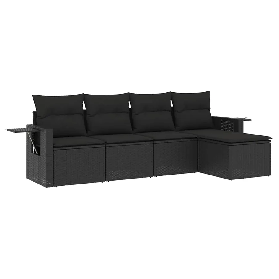 Salon de jardin 5 pcs avec coussins noir résine tressée - 2