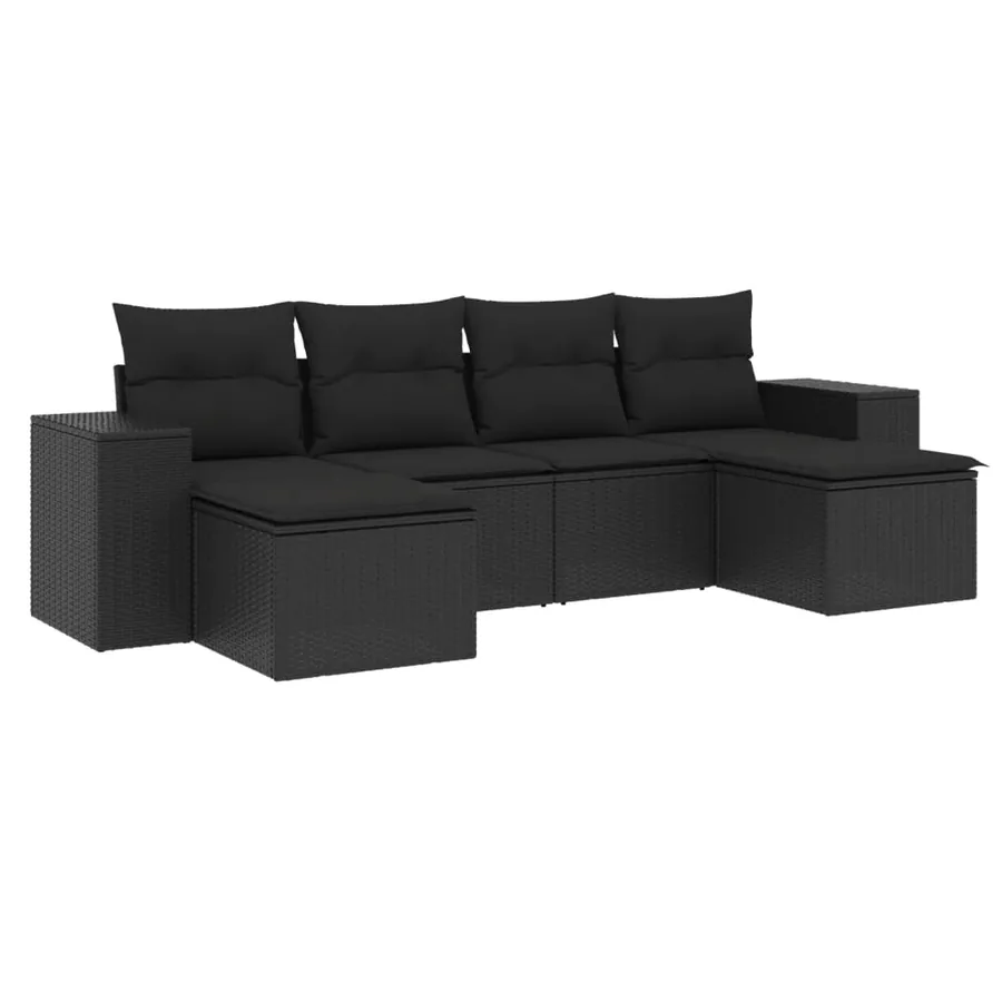 Salon de jardin 6 pcs avec coussins noir résine tressée - 2