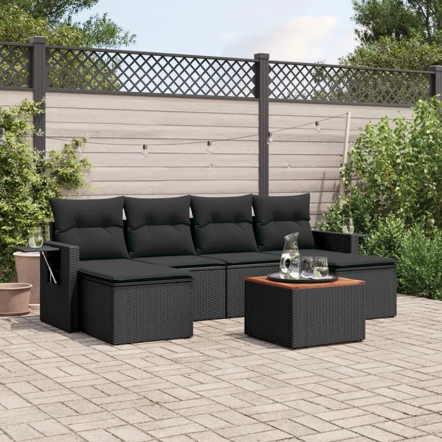 Salon de jardin 7 pcs avec coussins noir résine tressée 55 x 62 x 69 cm - 55,8 kg
