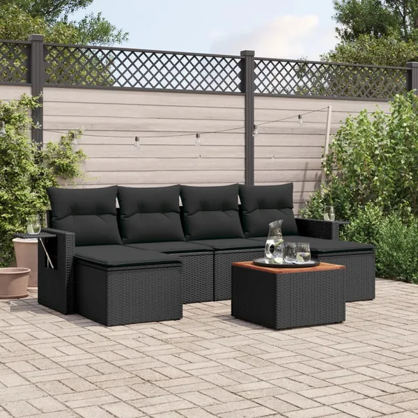 Salon de jardin 7 pcs avec coussins noir résine tressée 55 x 62 x 69 cm - 55,8 kg
