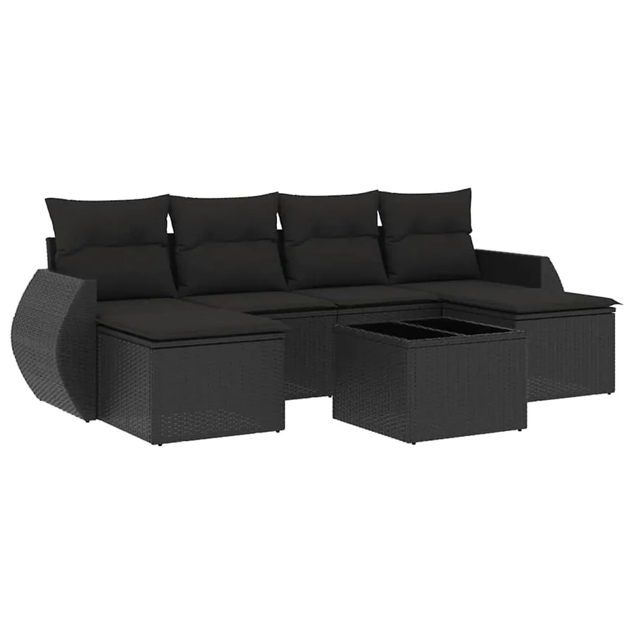 Salon de jardin 7 pcs avec coussins noir résine tressée 71 x 62 x 69 cm - 56,2 kg - 2
