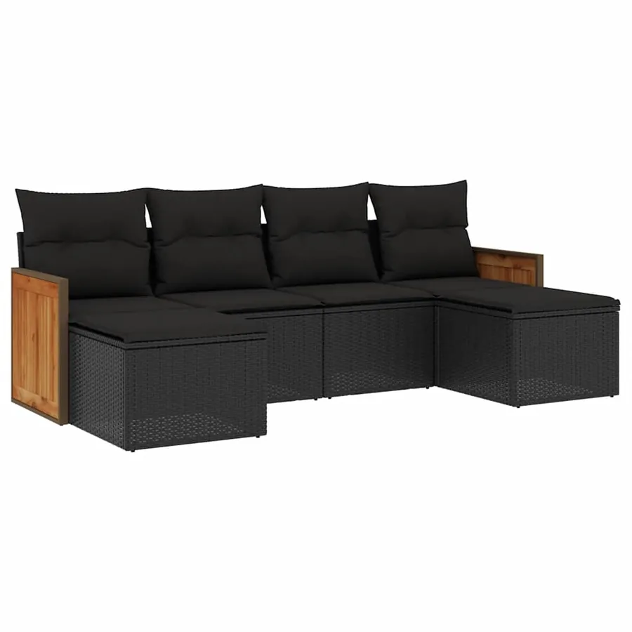 Salon de jardin 6 pcs avec coussins noir résine tressée - 2
