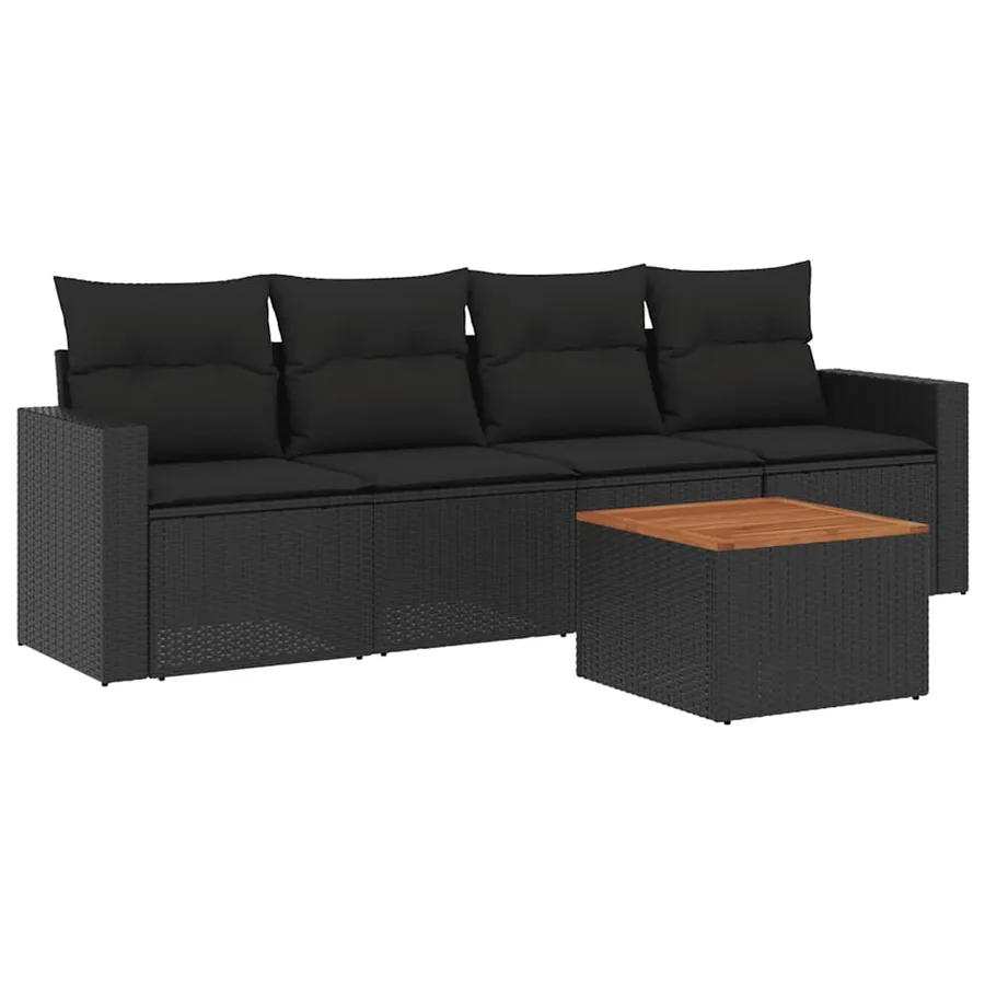 Salon de jardin 5 pcs avec coussins noir résine tressée - 2