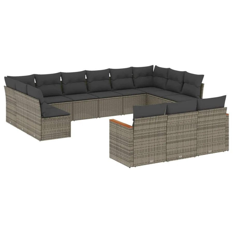 Salon de jardin avec coussins 13 pcs gris résine tressée - 2