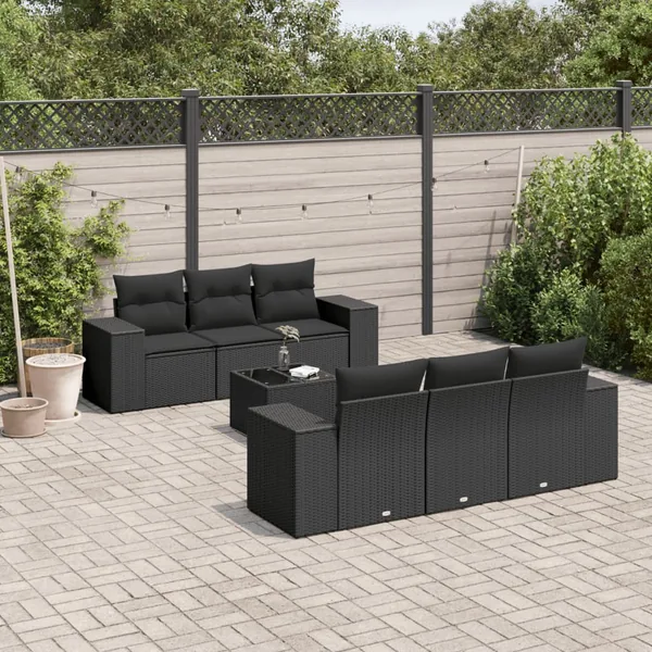 Salon de jardin 7 pcs avec coussins noir résine tressée 55 x 62 x 69 cm - 67,8 kg