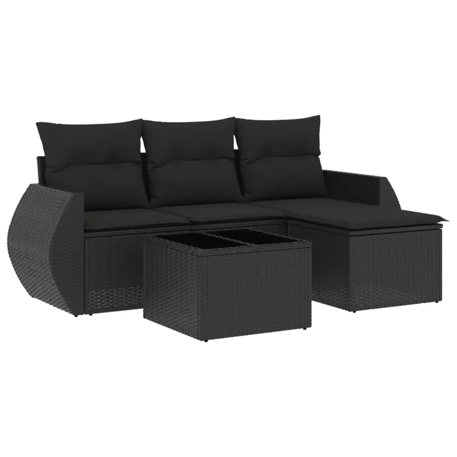 Salon de jardin 5 pcs avec coussins noir résine tressée - 2