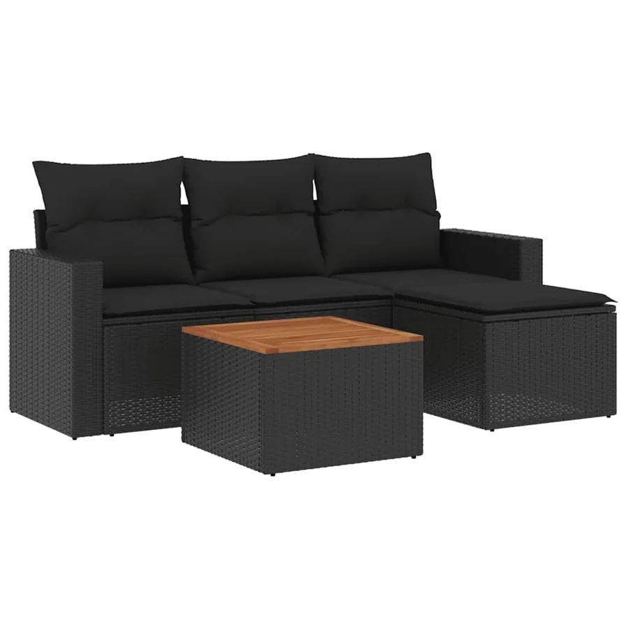 Salon de jardin 5 pcs avec coussins noir résine tressée - 2
