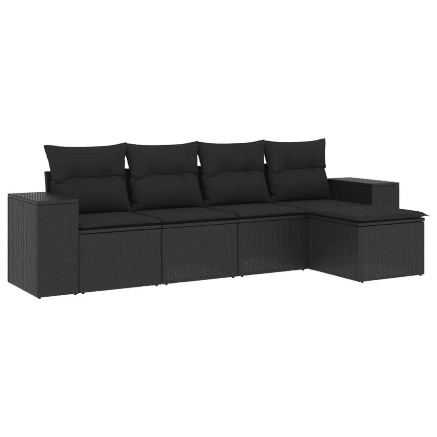 Salon de jardin 5 pcs avec coussins noir résine tressée - 2