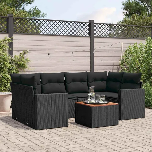 Salon de jardin 7 pcs avec coussins noir résine tressée 62 x 62 x 69 cm - 61,6 kg