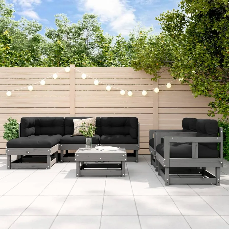 Salon de jardin 7 pcs Gris Bois de pin massif