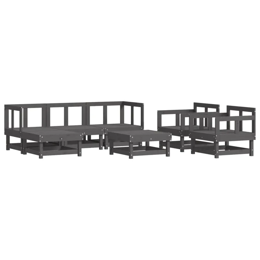 Salon de jardin 7 pcs Gris Bois de pin massif - 2