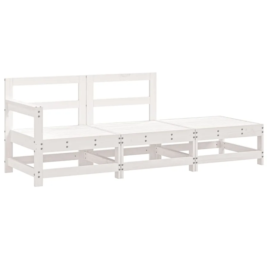 Salon de jardin 3 pcs blanc bois massif de pin - 2