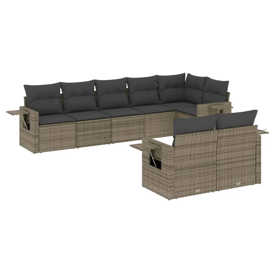 Salon de jardin 8 pcs avec coussins gris résine tressée - 2