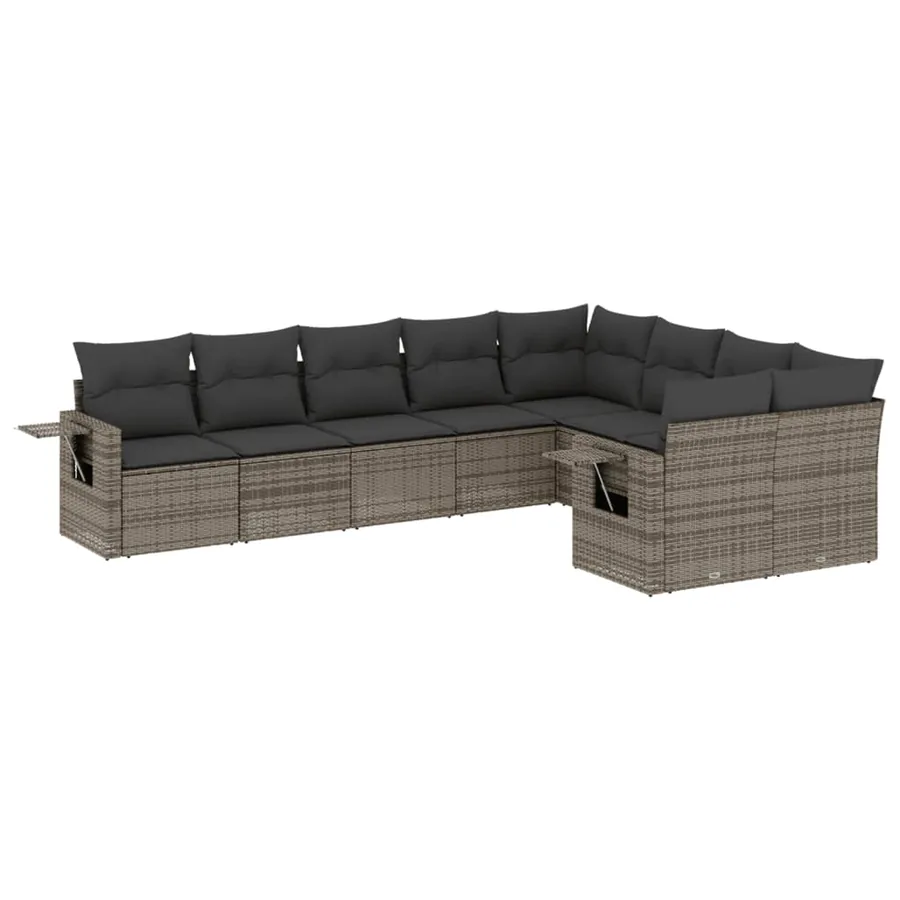 Salon de jardin 9 pcs avec coussins gris résine tressée - 2