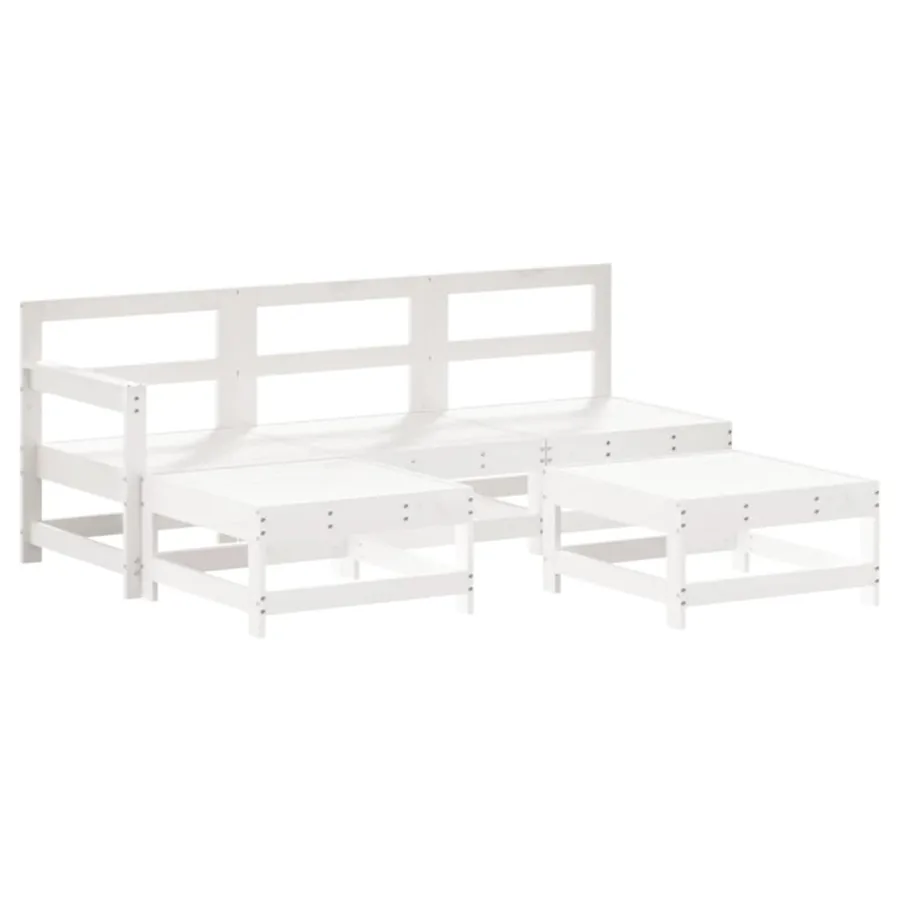 Salon de jardin 5 pcs blanc bois massif de pin - 2