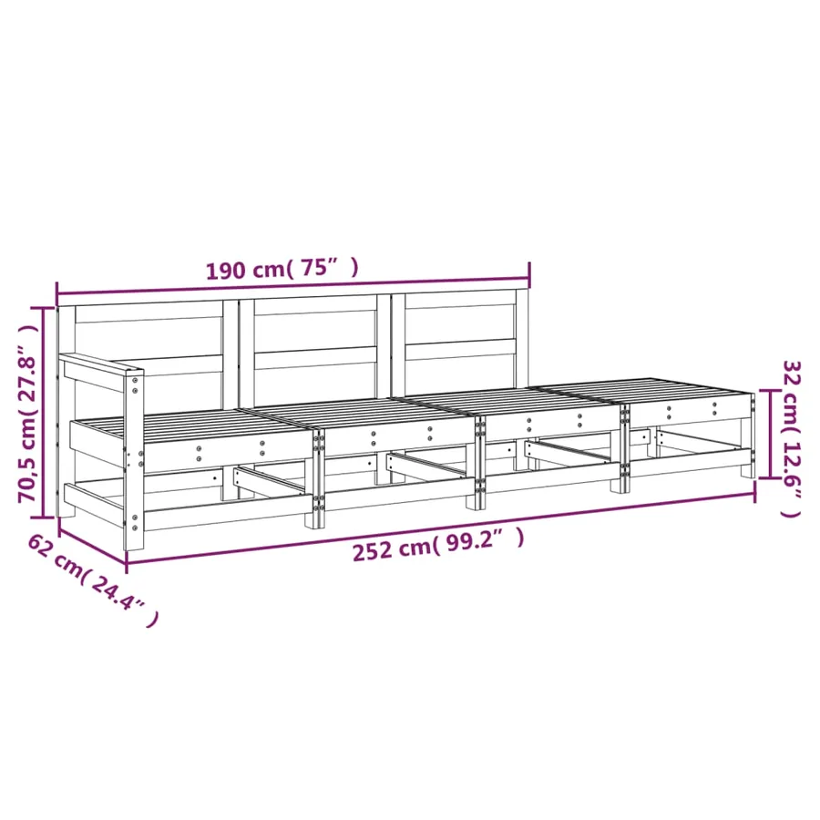 Salon de jardin 4 pcs blanc bois de pin massif - 8