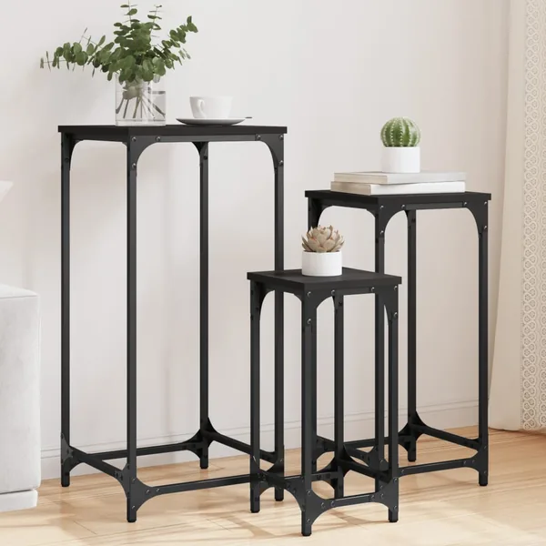 Tables d’appoint gigognes 3 pcs noir bois d'ingénierie