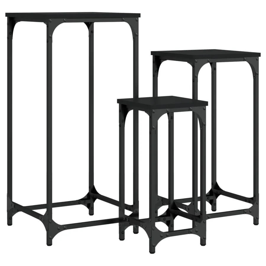 Tables d’appoint gigognes 3 pcs noir bois d'ingénierie - 2