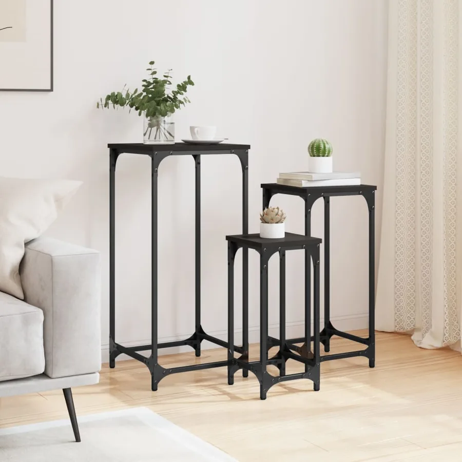 Tables d’appoint gigognes 3 pcs noir bois d'ingénierie - 3